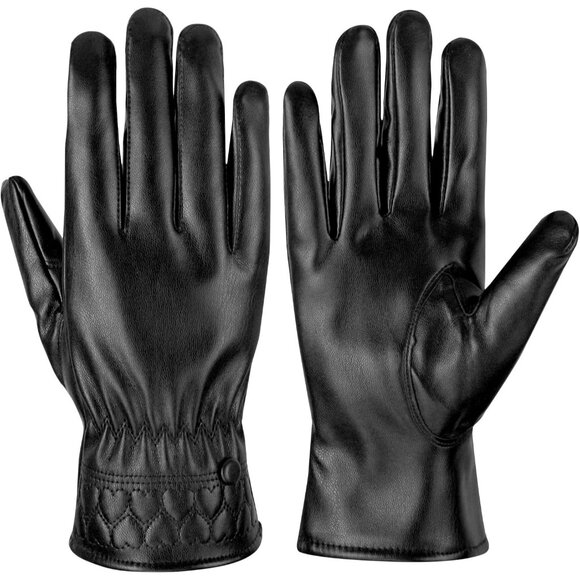 Long Keeper Women Black Winter Soft Warm Lined Touchscreen Texting Leather Glove - Picture 1 of 8